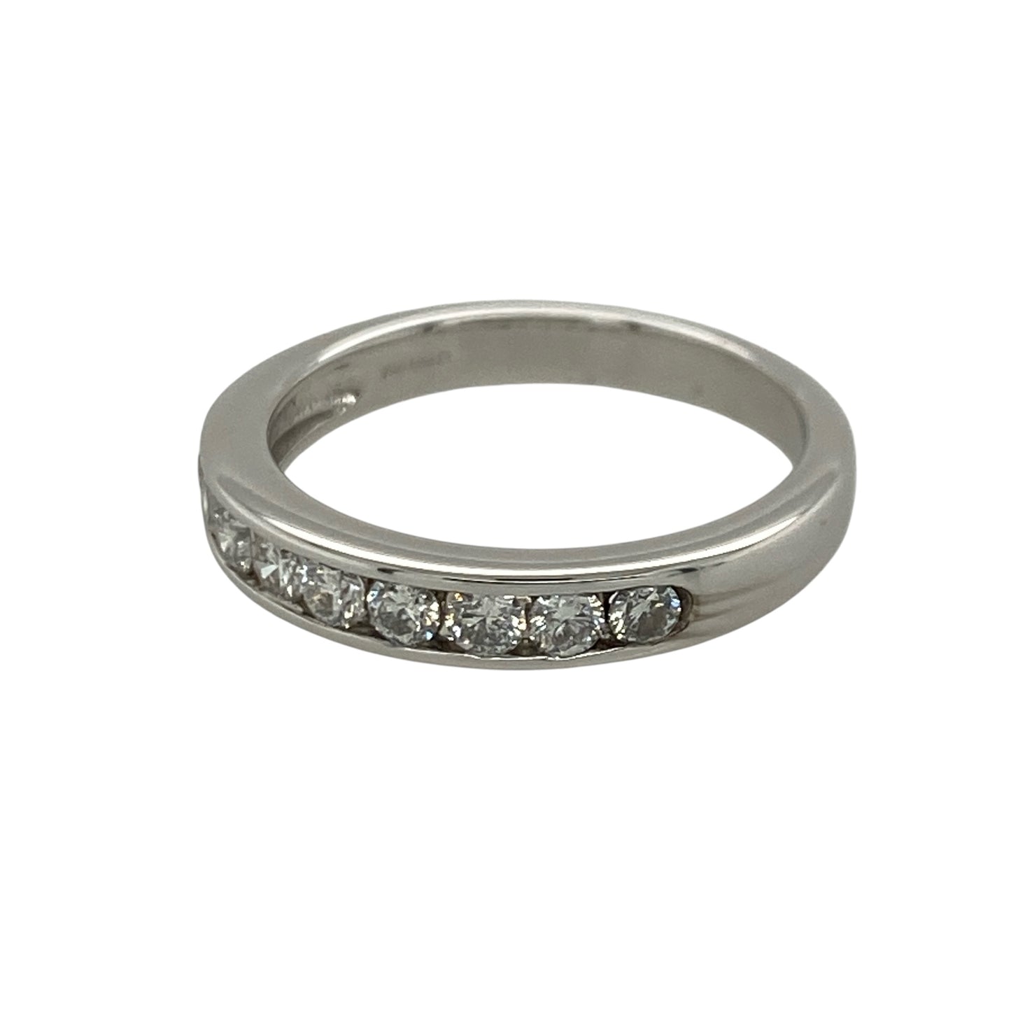 Add timeless sparkle and elegant simplicity to your jewellery collection with this pre-owned 18ct white gold diamond set band ring, featuring a refined design with versatile everyday appeal—perfect for stacking, anniversaries, or sophisticated daily wear.

Design: The ring features a sleek band design accented with sparkling diamonds across the front, creating a classic and elegant look. The front of the band measures approximately 3mm wide, offering a refined and delicate appearance.