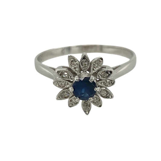 18ct White Gold Diamond & Sapphire Flower Cluster Ring