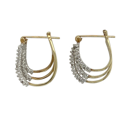 9ct Gold & Diamond Set Three Row Creole Earrings