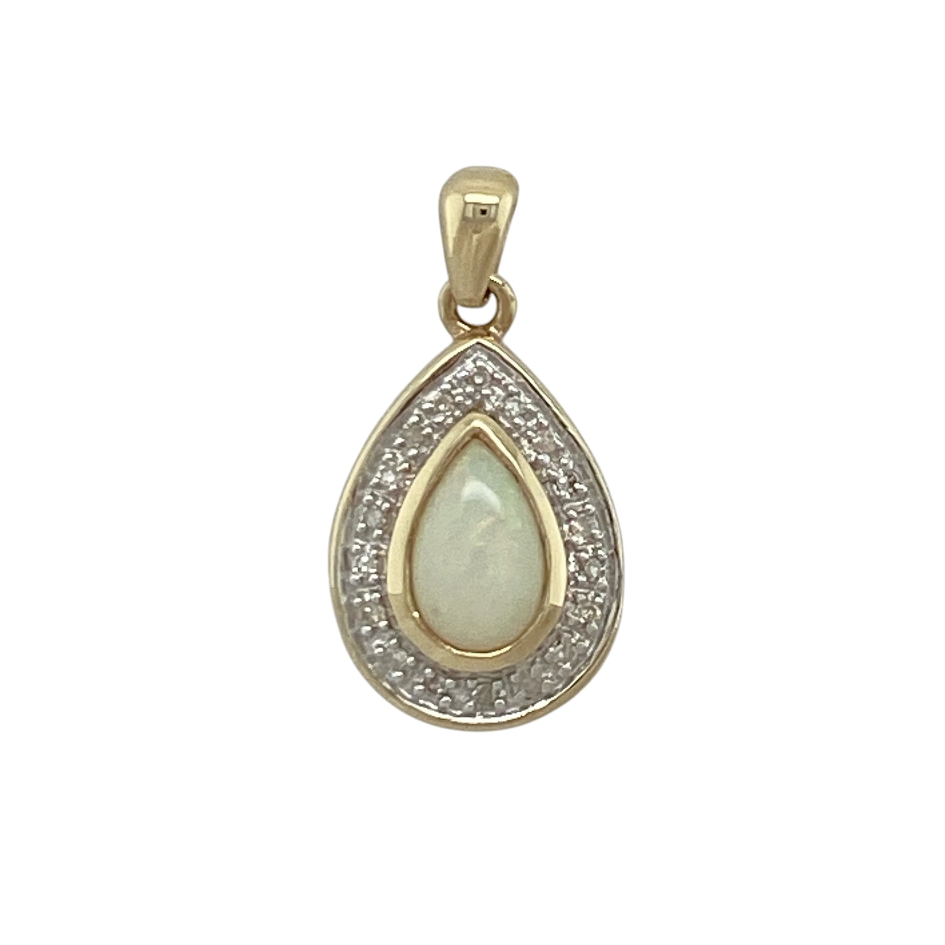 9ct Gold Diamond & Opalique Teardrop Pendant