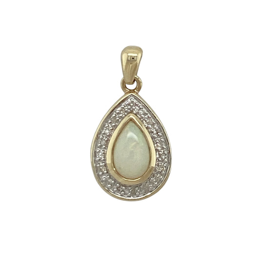 9ct Gold Diamond & Opalique Teardrop Pendant