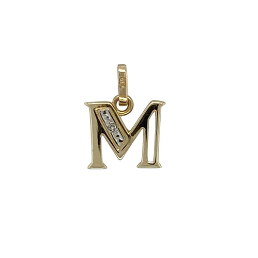 9ct Gold & Diamond Initial 'M' Pendant