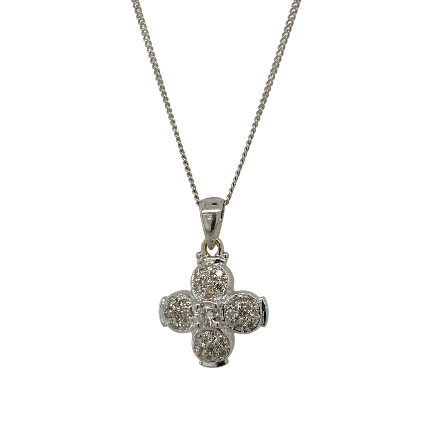 18ct White Gold & Diamond Flower 18" Necklace