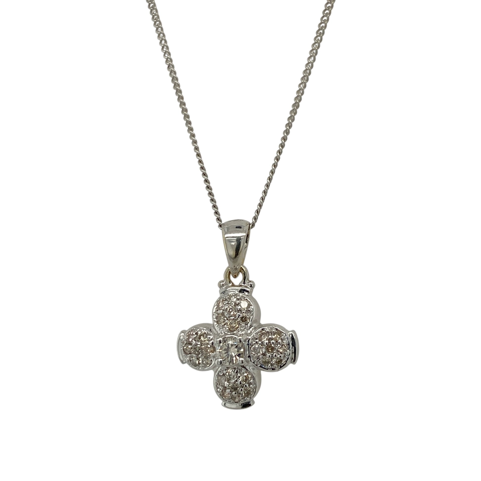 18ct White Gold & Diamond Flower 18" Necklace
