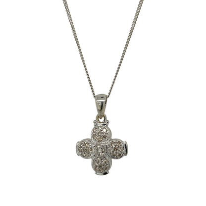 18ct White Gold & Diamond Flower 18" Necklace