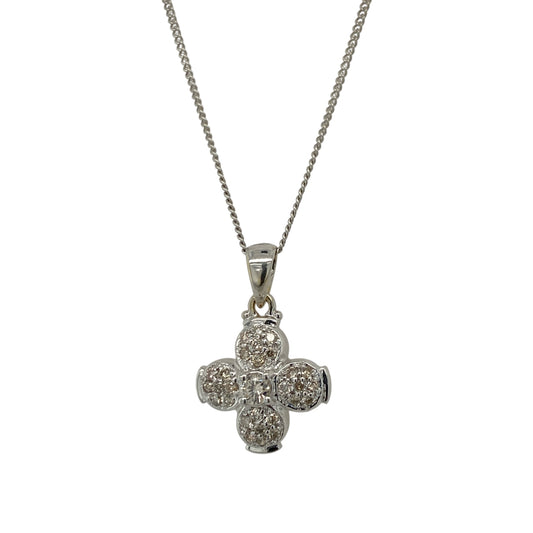 18ct White Gold & Diamond Flower 18" Necklace