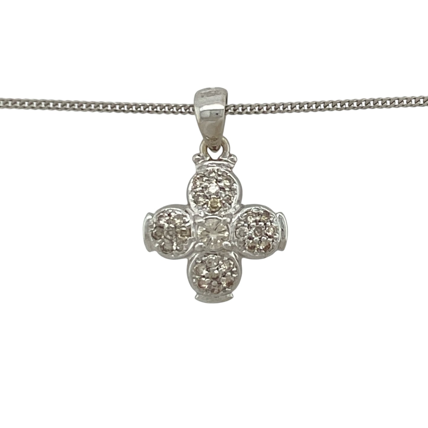 Add timeless sparkle and feminine elegance to your jewellery collection with this pre-owned 18ct white gold diamond flower pendant necklace, featuring a beautiful floral-inspired design with luxurious everyday appeal—perfect for special occasions, gifting, or sophisticated daily wear.

Design: The necklace features an elegant flower-shaped diamond pendant measuring approximately 2cm in length including the bail, creating a graceful and eye-catching focal point.