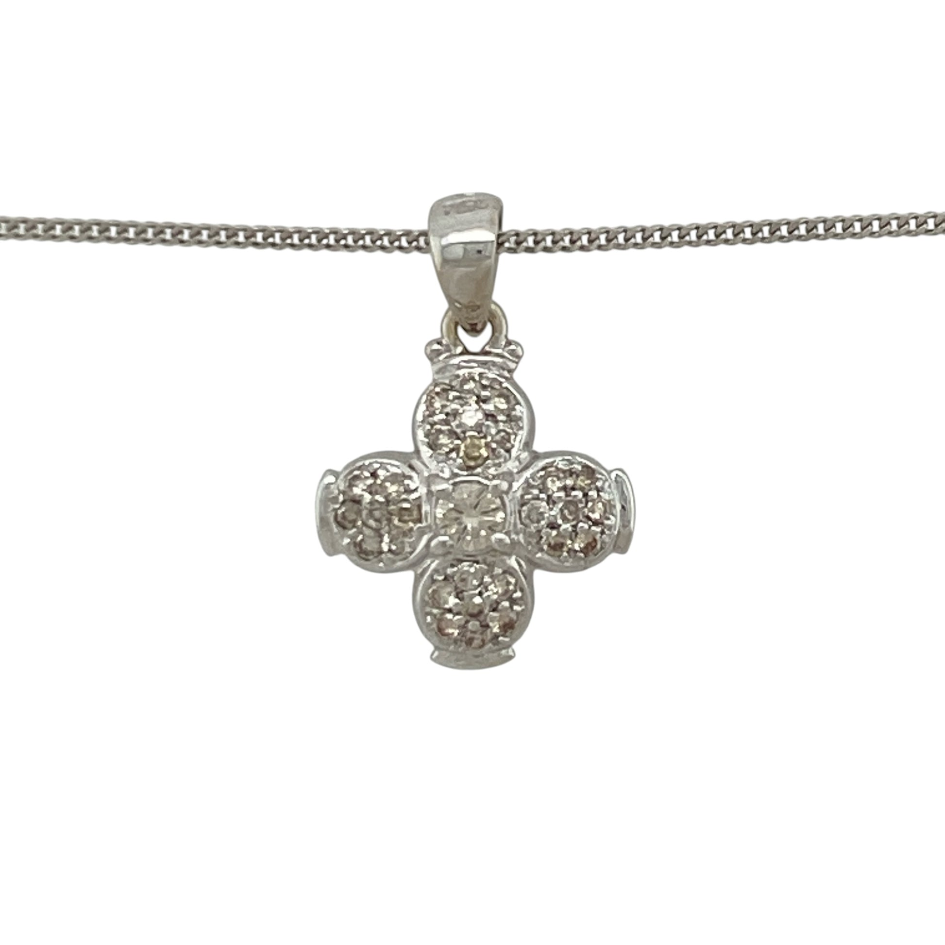 Add timeless sparkle and feminine elegance to your jewellery collection with this pre-owned 18ct white gold diamond flower pendant necklace, featuring a beautiful floral-inspired design with luxurious everyday appeal—perfect for special occasions, gifting, or sophisticated daily wear.

Design: The necklace features an elegant flower-shaped diamond pendant measuring approximately 2cm in length including the bail, creating a graceful and eye-catching focal point.