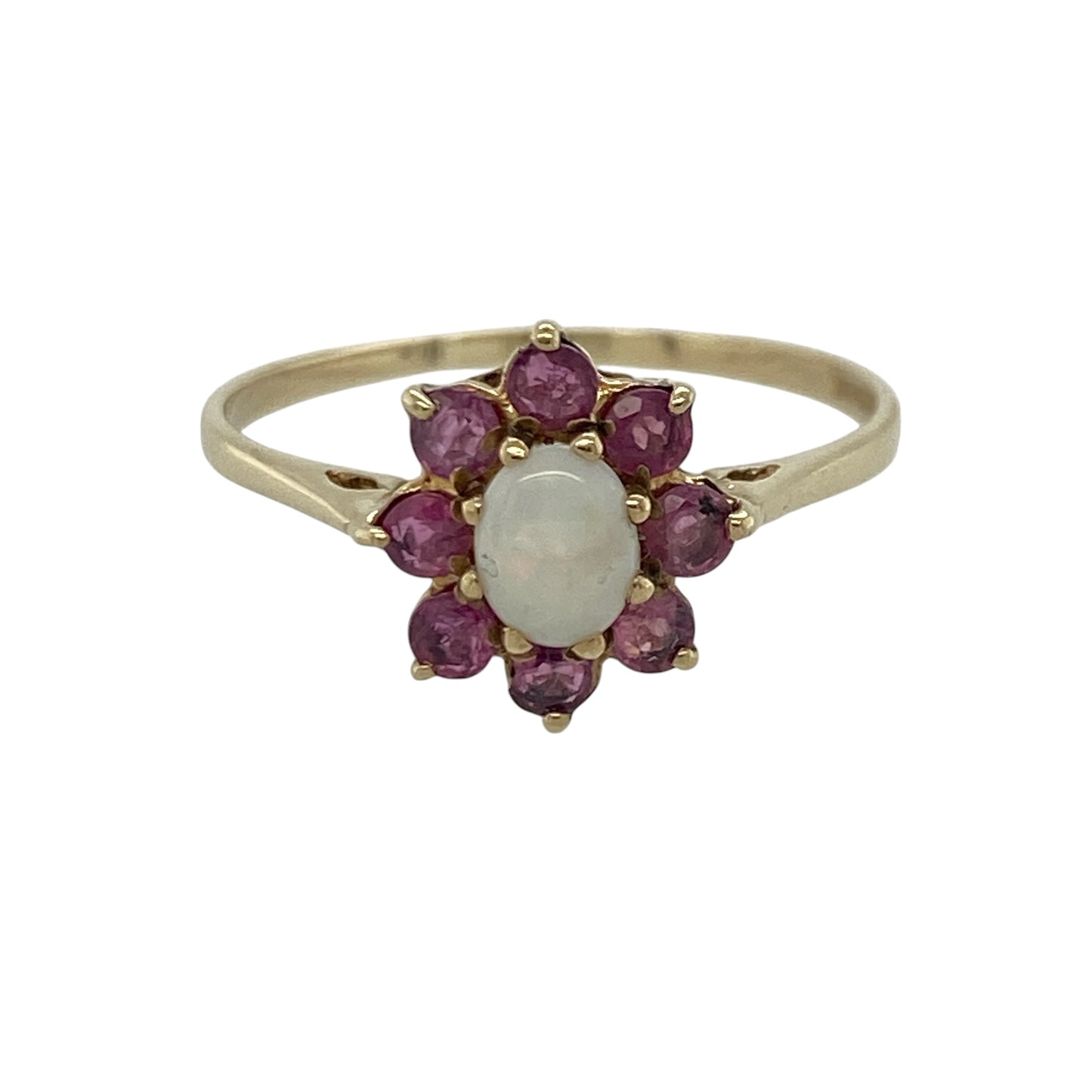 9ct Gold Opalique & Ruby Flower Cluster Ring