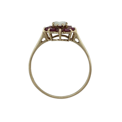 9ct Gold Opalique & Ruby Flower Cluster Ring