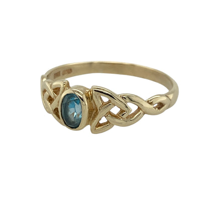 Add timeless Celtic-inspired elegance to your jewellery collection with this pre-owned 9ct yellow gold blue topaz Celtic ring, featuring intricate detailing and a vibrant gemstone with classic everyday appeal—perfect for gifting, special occasions, or meaningful wear.

Design: The ring showcases a beautiful oval blue topaz stone measuring approximately 6mm by 4mm, complemented by intricate Celtic-inspired detailing that creates a distinctive and eye-catching appearance.