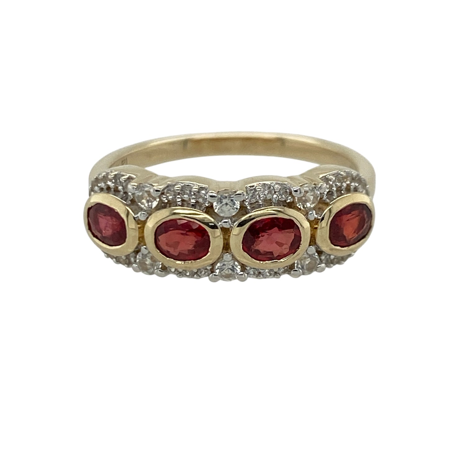 9ct Gold Red Stone & Cubic Zirconia Band Ring