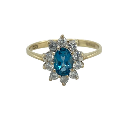 9ct Gold Blue Stone & Cubic Zirconia Cluster Ring