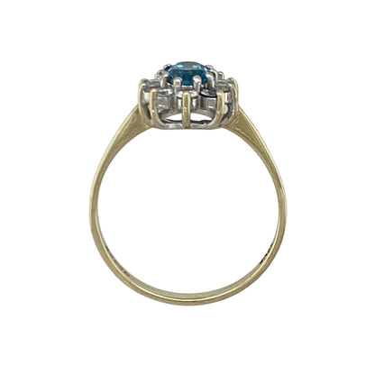 9ct Gold Blue Stone & Cubic Zirconia Cluster Ring