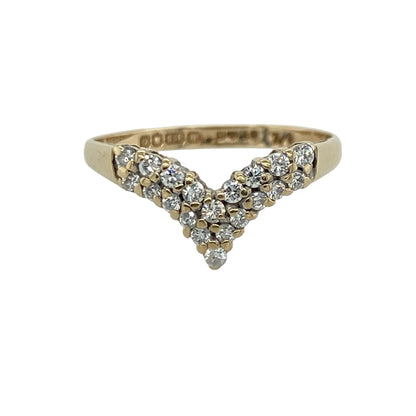 9ct Gold & Cubic Zirconia Wishbone Ring