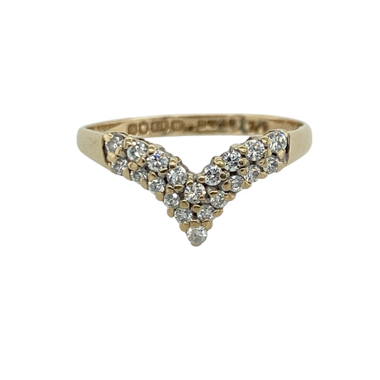 9ct Gold & Cubic Zirconia Wishbone Ring
