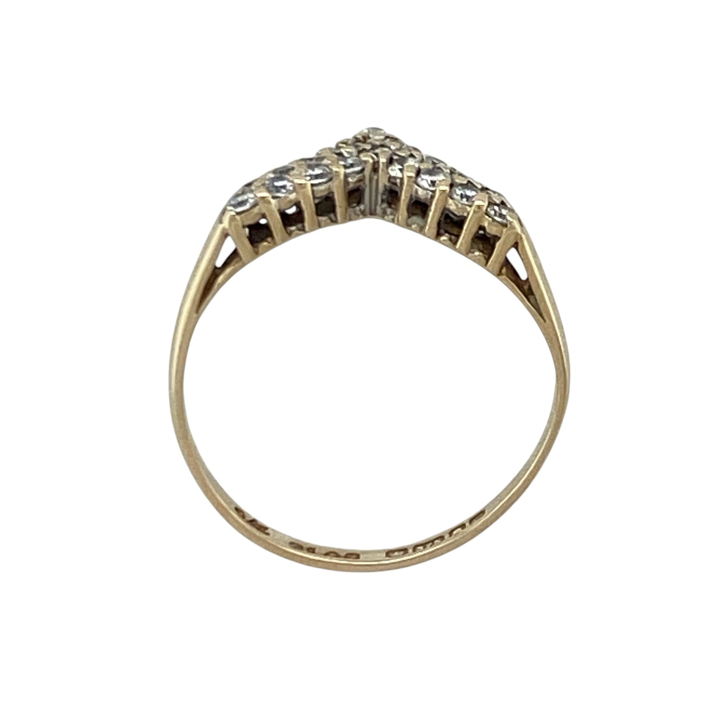 9ct Gold & Cubic Zirconia Wishbone Ring