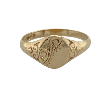 9ct Gold Patterned Oval Signet Ring