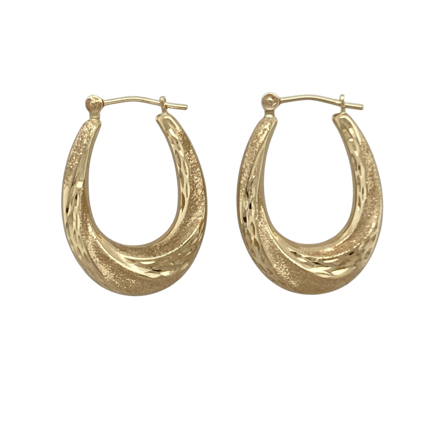 9ct Gold Patterned Sparkle Twisted Oval Creole Earrings
