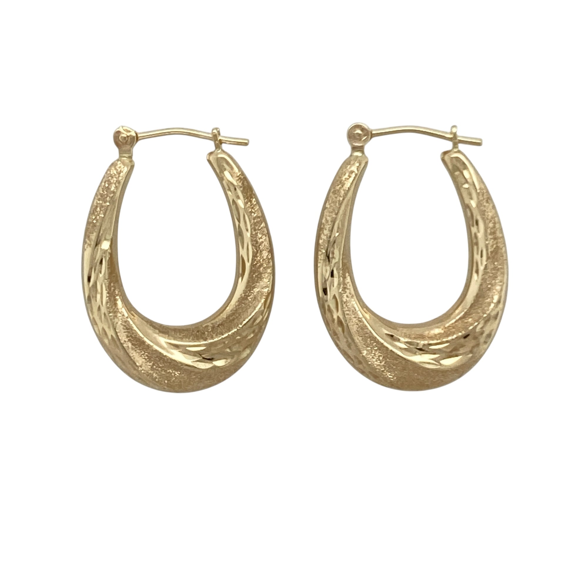9ct Gold Patterned Sparkle Twisted Oval Creole Earrings