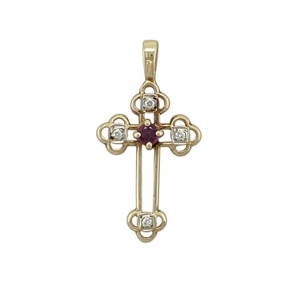 9ct Gold Ruby & Cubic Zirconia Cross Pendant