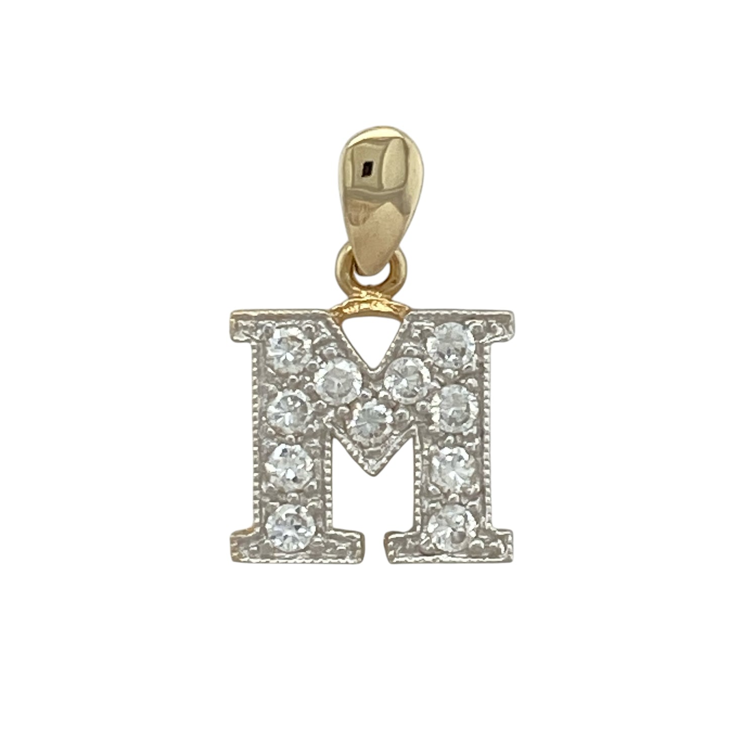 9ct Gold & Cubic Zirconia Initial 'M' Pendant