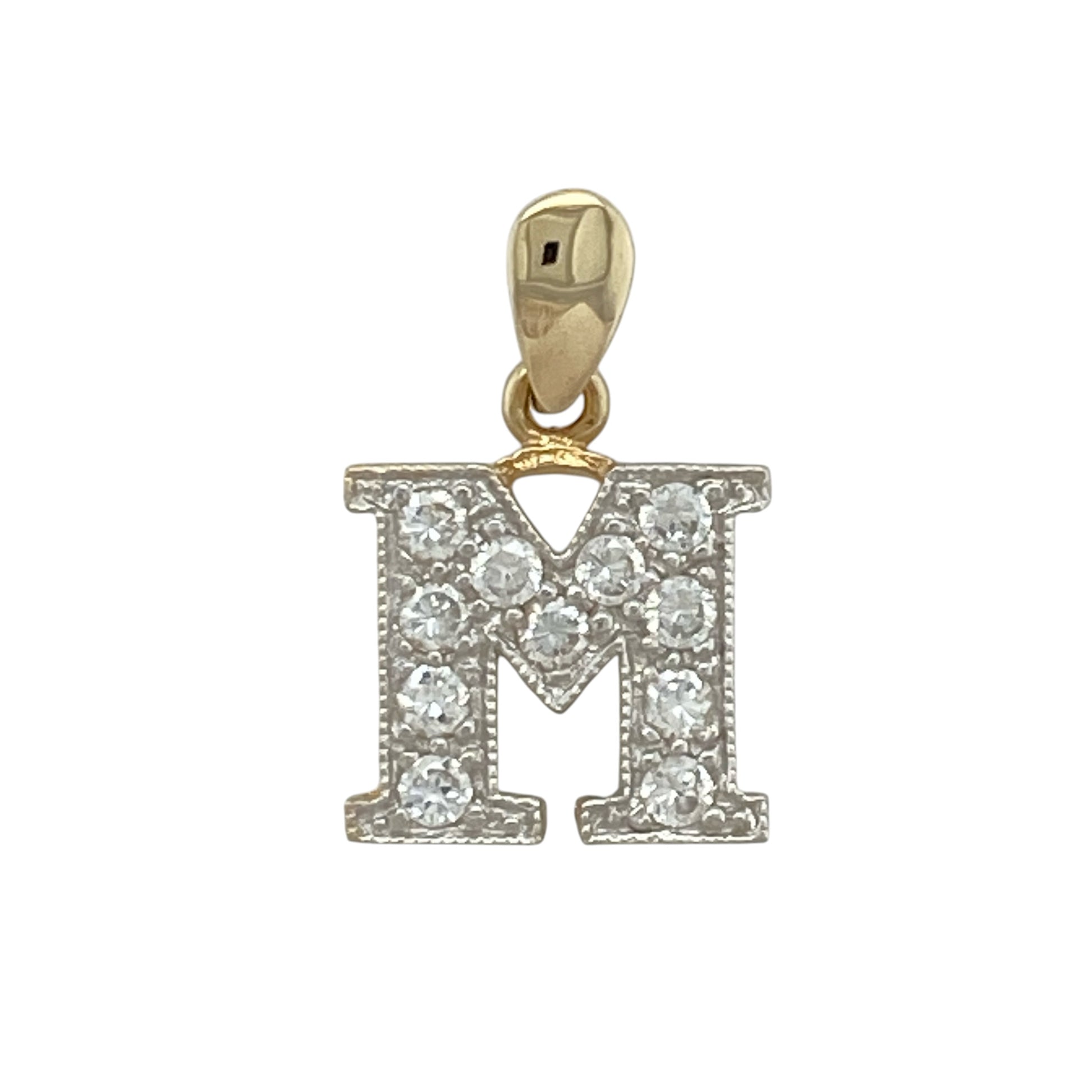 9ct Gold & Cubic Zirconia Initial 'M' Pendant