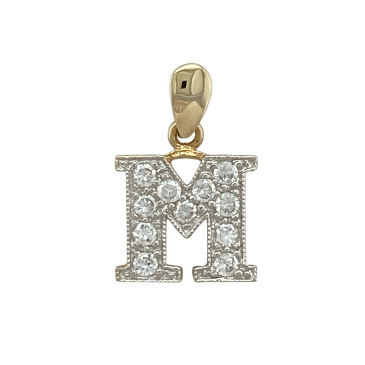 9ct Gold & Cubic Zirconia Initial 'M' Pendant