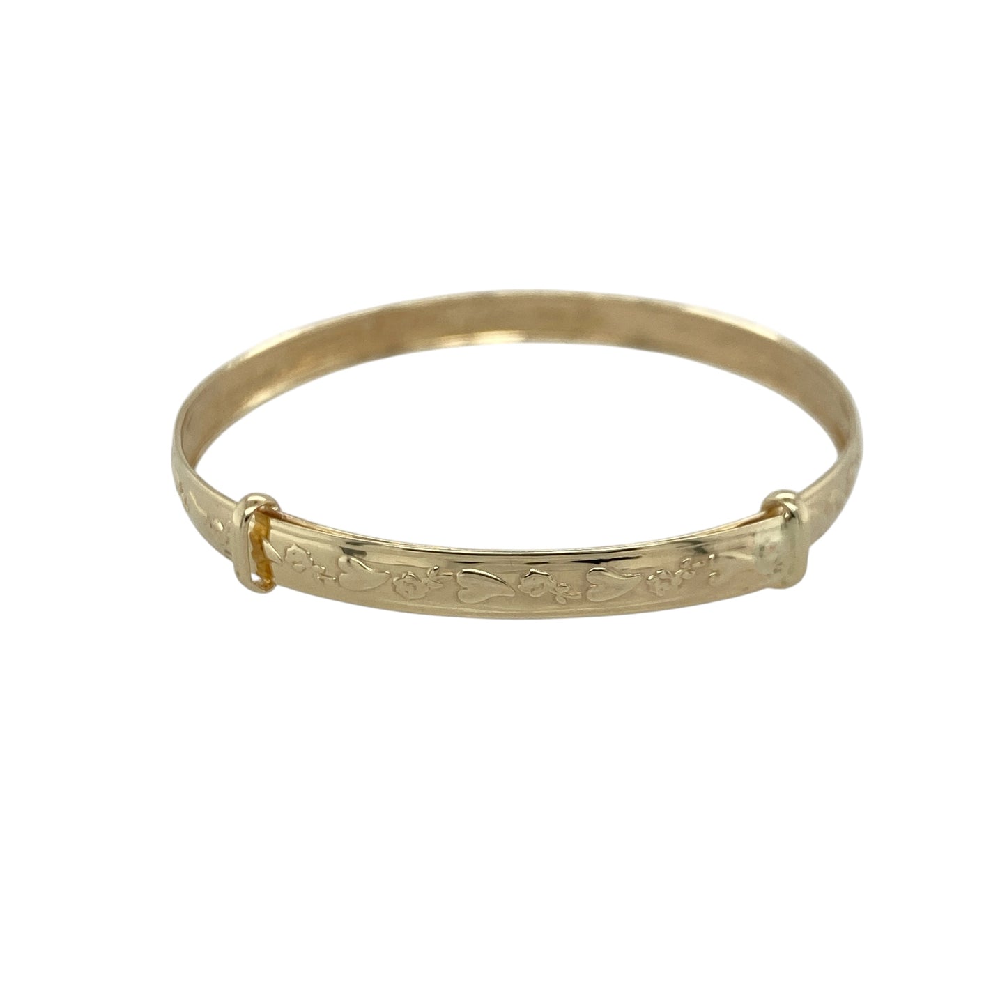 9ct Gold Flower and Heart Patterned Baby Bangle