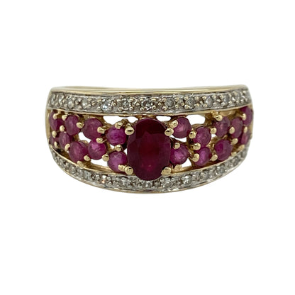 9ct Gold Diamond & Ruby Wide Band Ring