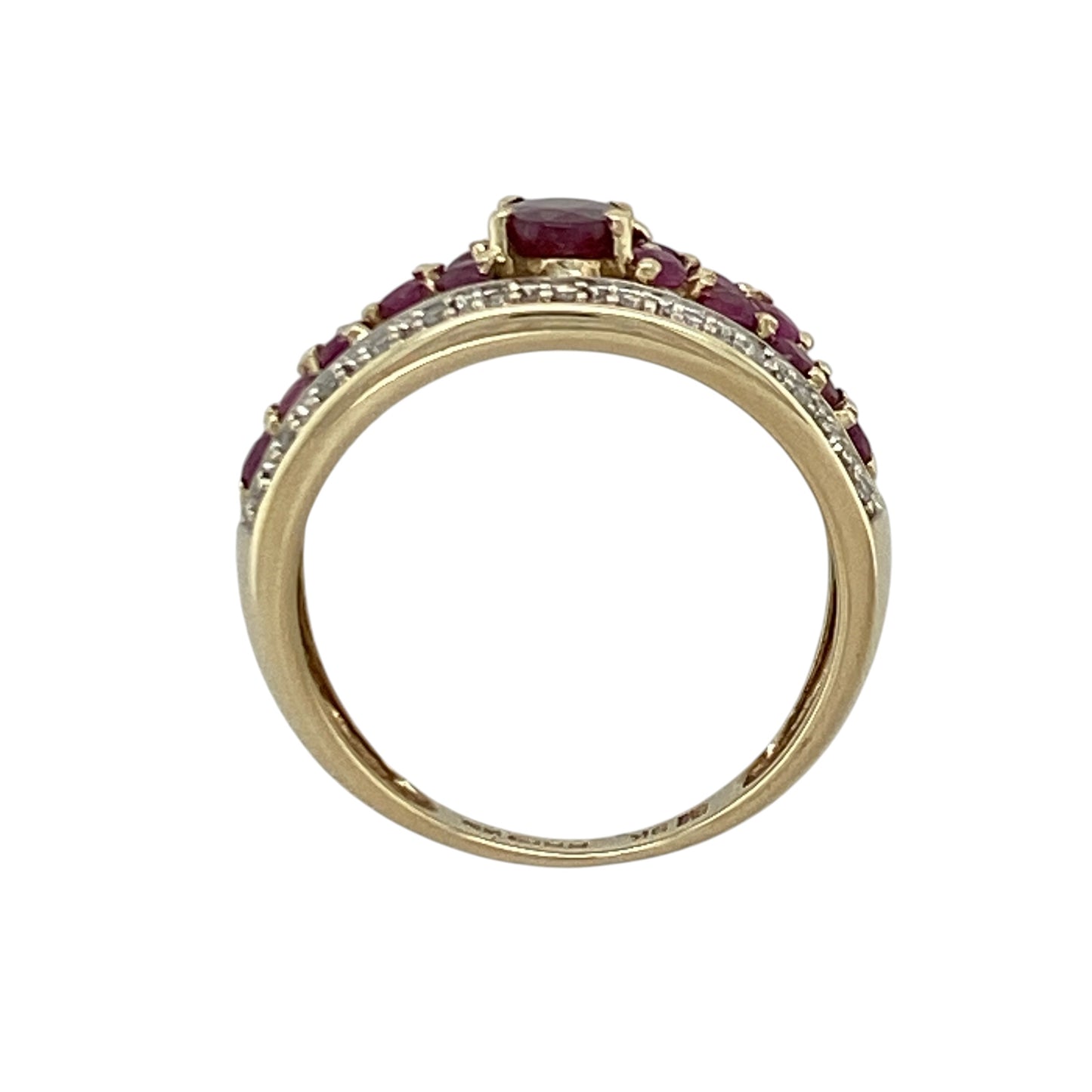 9ct Gold Diamond & Ruby Wide Band Ring