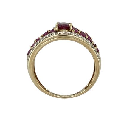 9ct Gold Diamond & Ruby Wide Band Ring