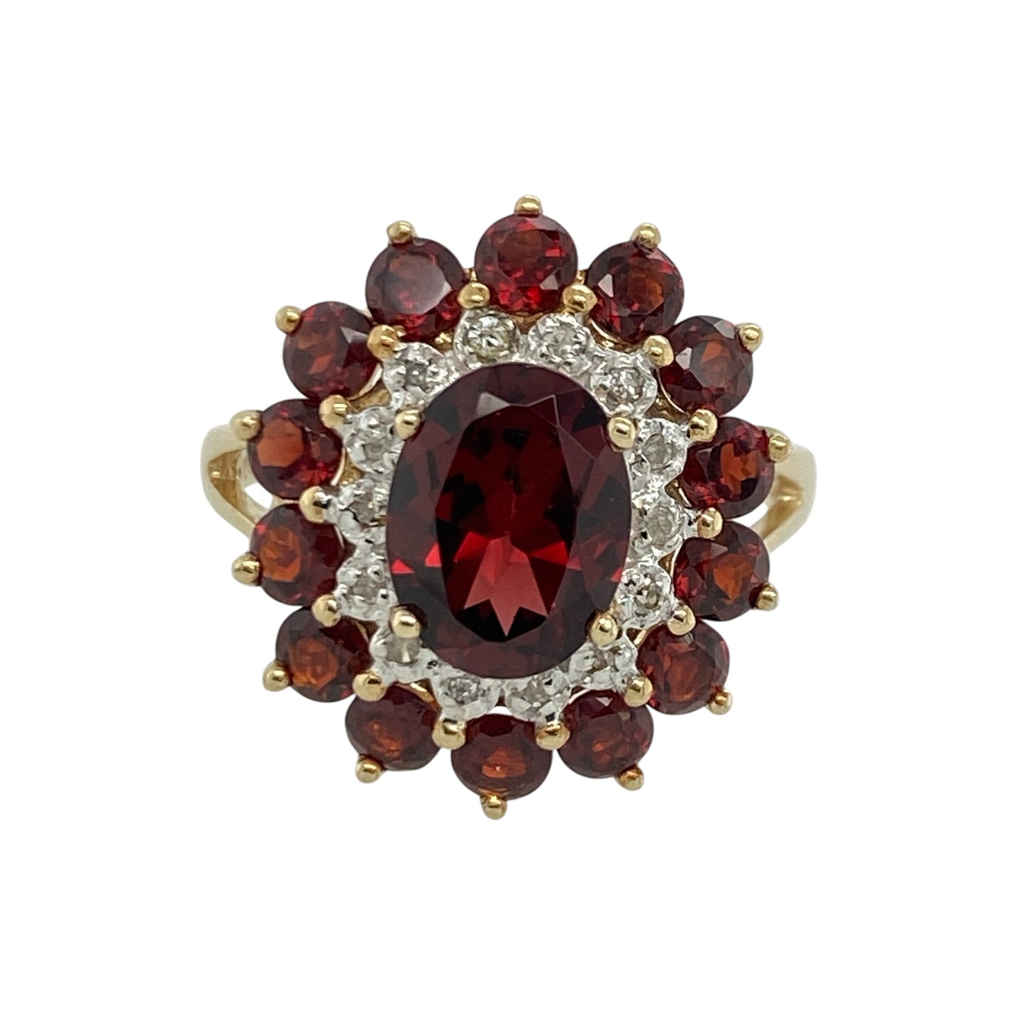 9ct Gold Diamond & Garnet Cluster Ring