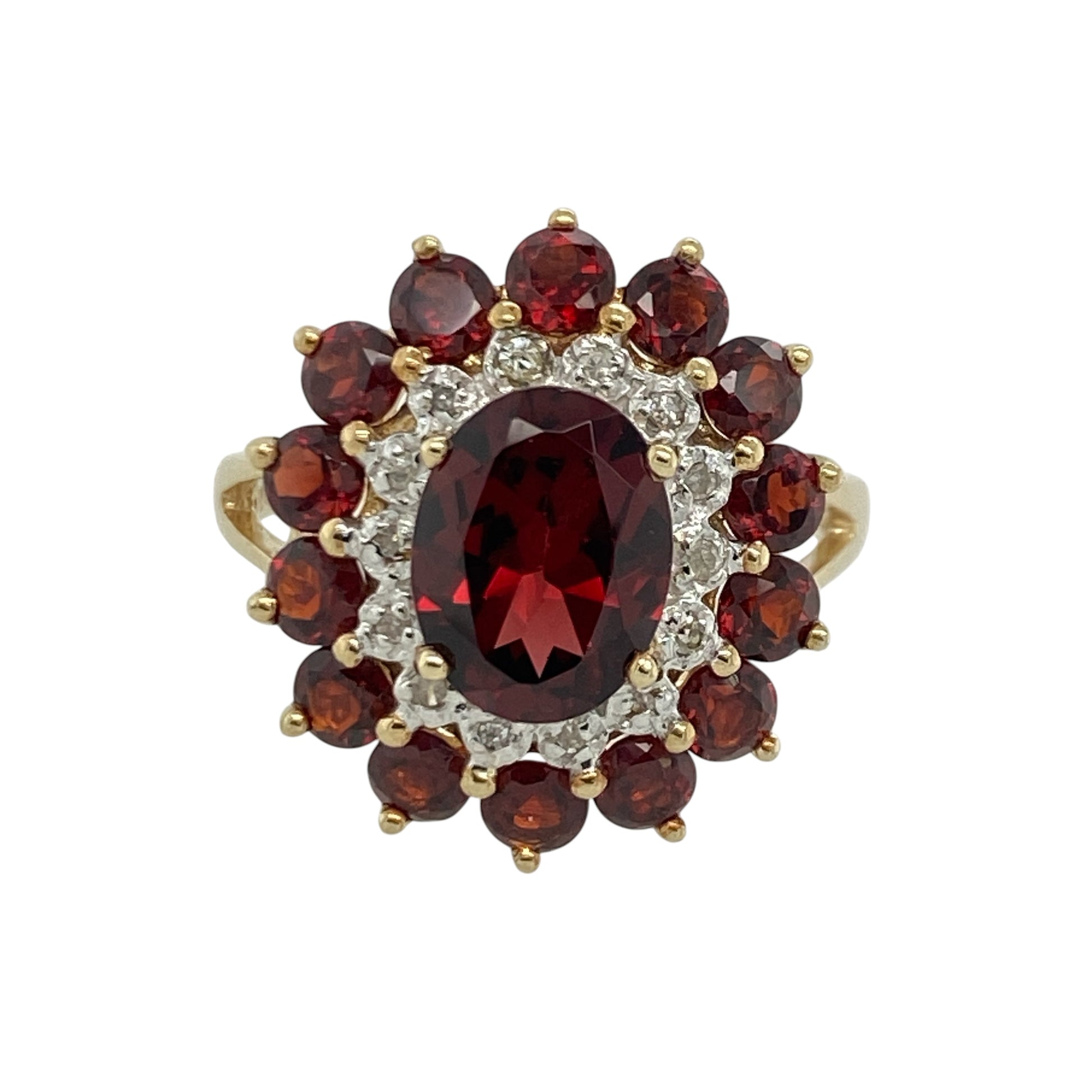 9ct Gold Diamond & Garnet Cluster Ring