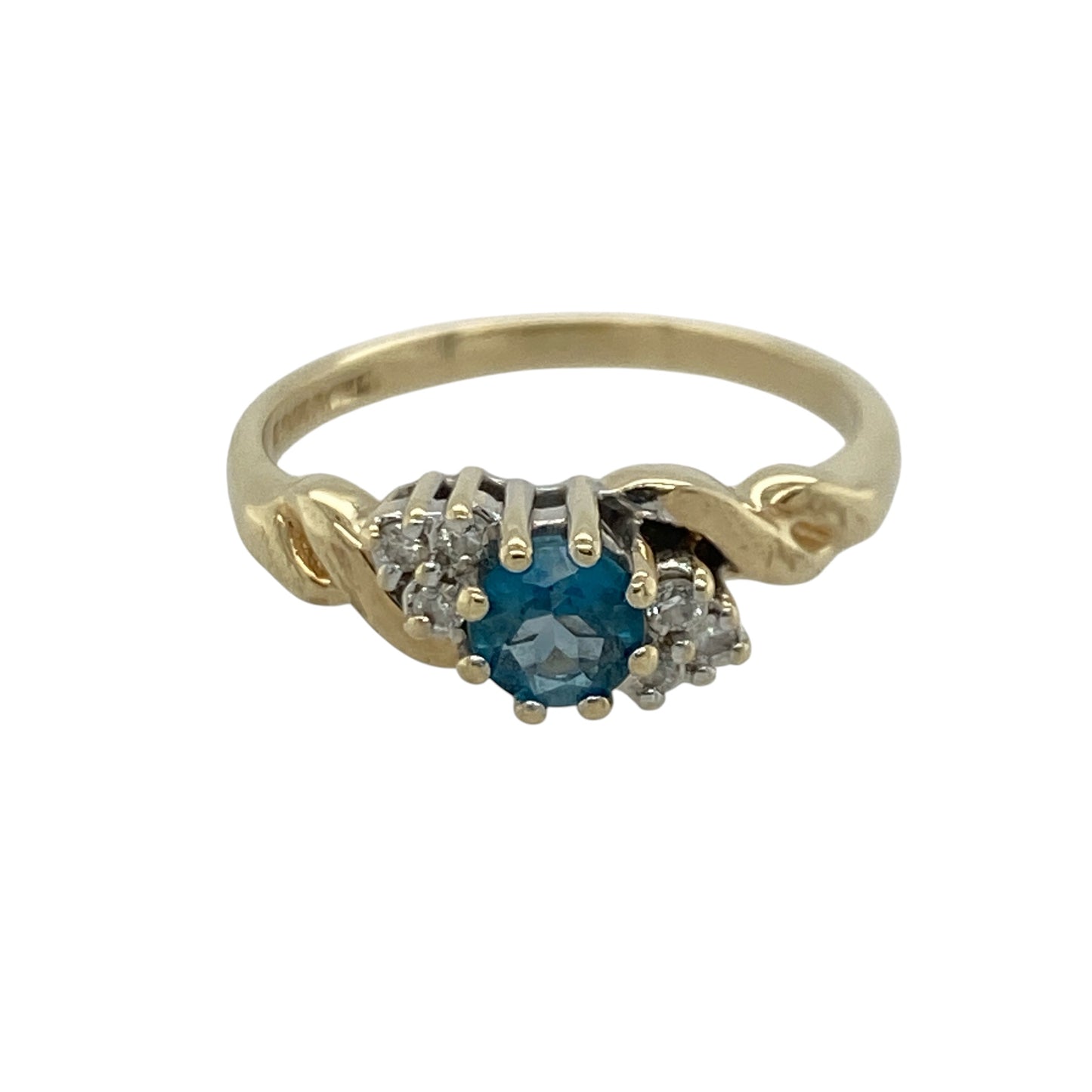 9ct Gold Diamond & Blue Topaz Twist Ring