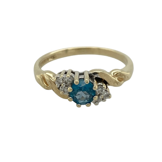 9ct Gold Diamond & Blue Topaz Twist Ring