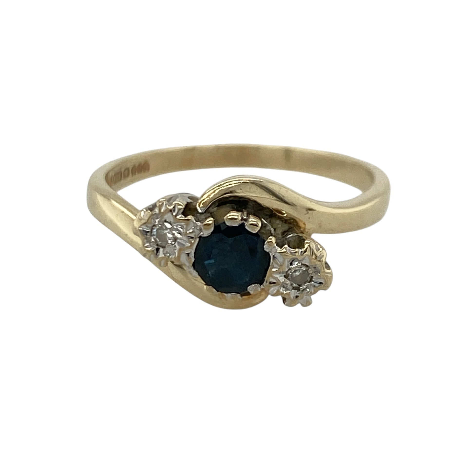 9ct Gold Diamond & Sapphire Trilogy Twist Ring