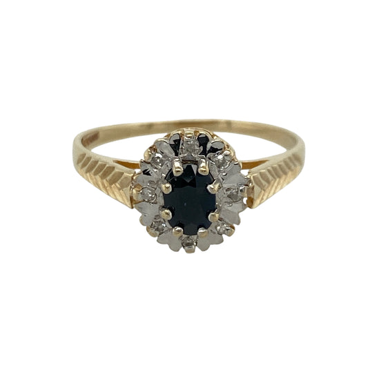 9ct Gold Diamond & Sapphire Cluster Ring