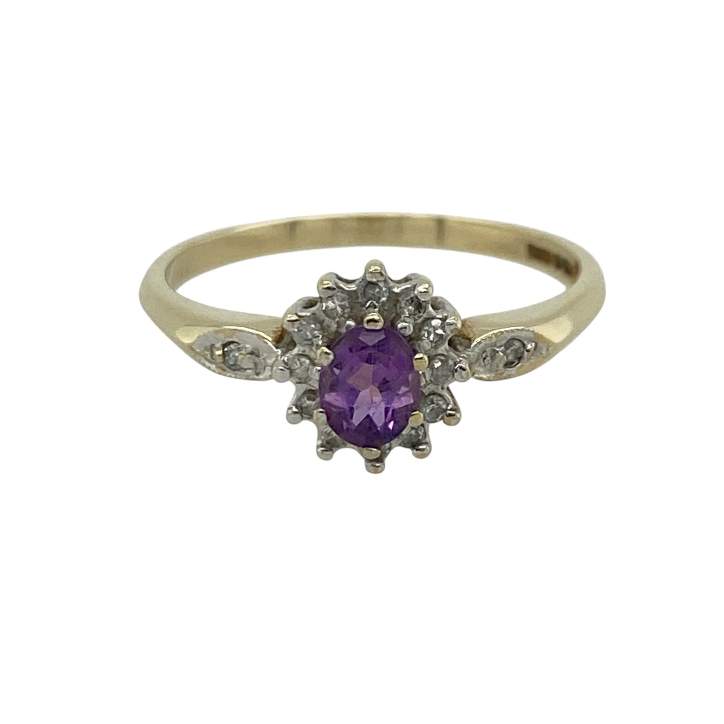 9ct Gold Diamond & Amethyst Cluster Ring