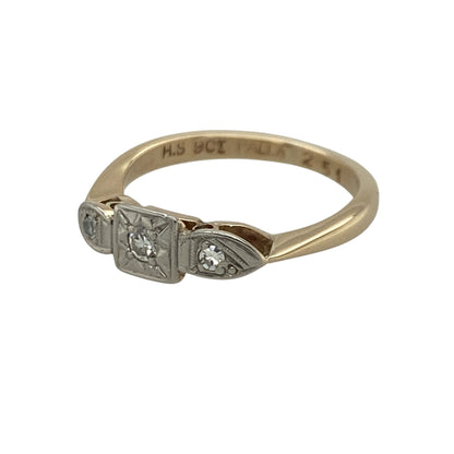 Add vintage-inspired elegance to your jewellery collection with this pre-owned 9ct yellow gold and platinum set diamond Art Deco style trilogy ring, featuring a timeless three-stone design with refined period charm—perfect for special occasions, gifting, or sophisticated everyday wear.

Design: The ring features a classic trilogy arrangement of sparkling diamonds in an elegant Art Deco inspired setting.