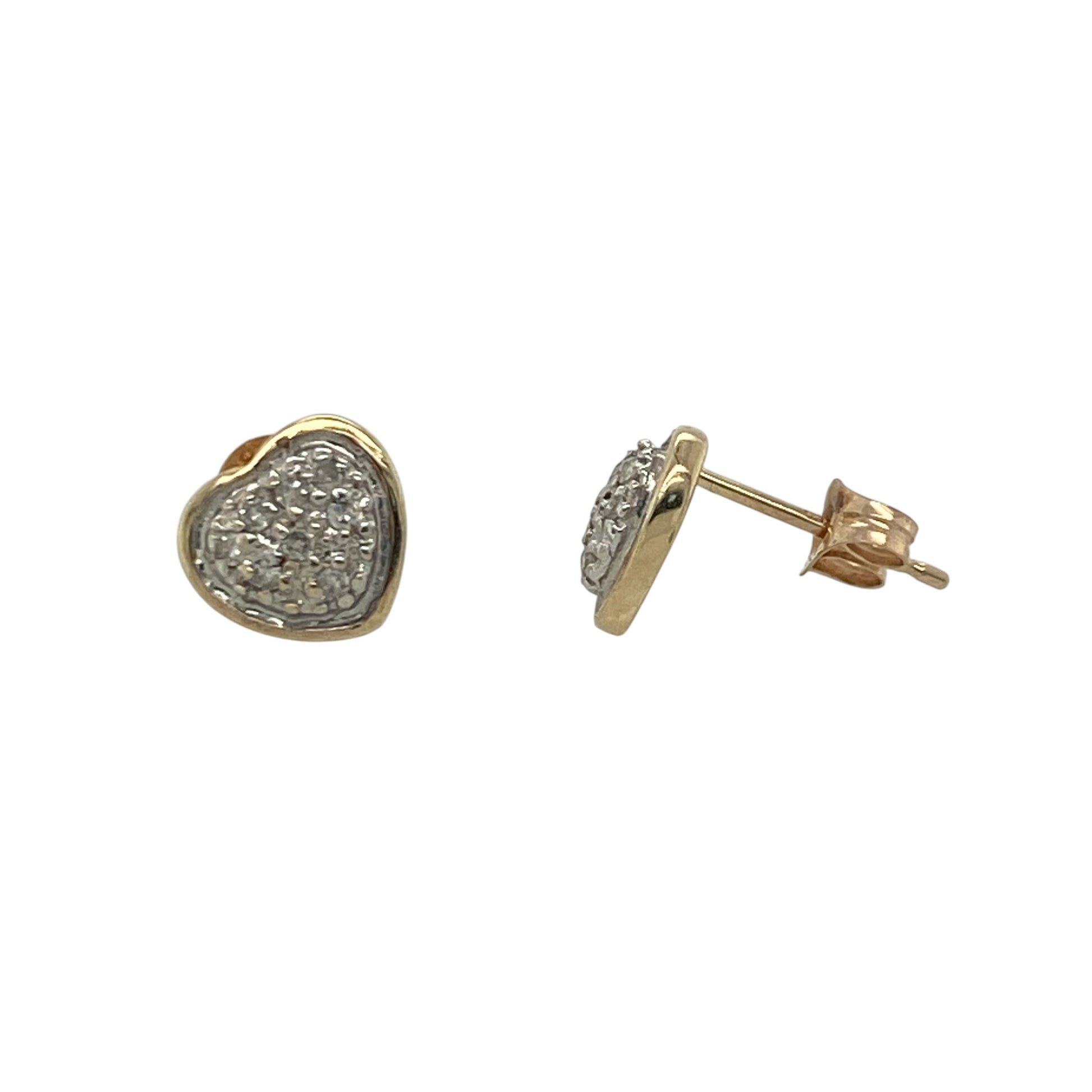 9ct Gold & Diamond Heart Stud Earrings