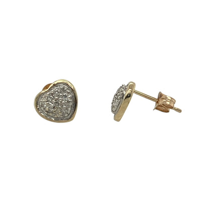 9ct Gold & Diamond Heart Stud Earrings