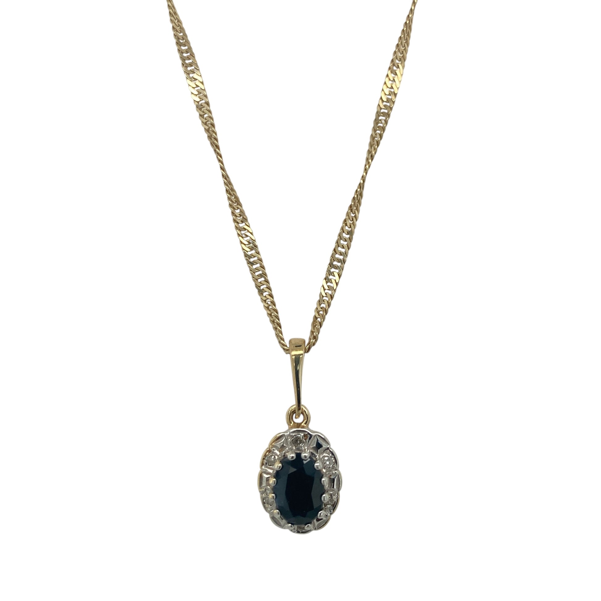 9ct Gold Diamond & Sapphire Cluster 16" Necklace