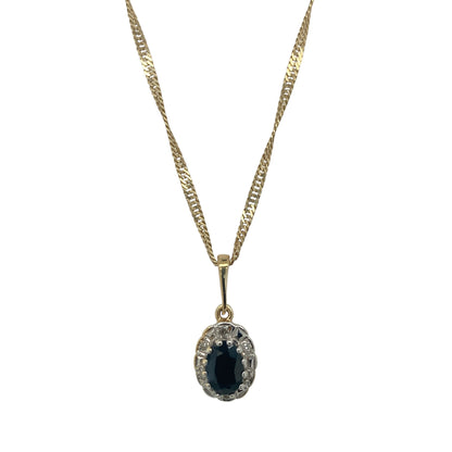 9ct Gold Diamond & Sapphire Cluster 16" Necklace