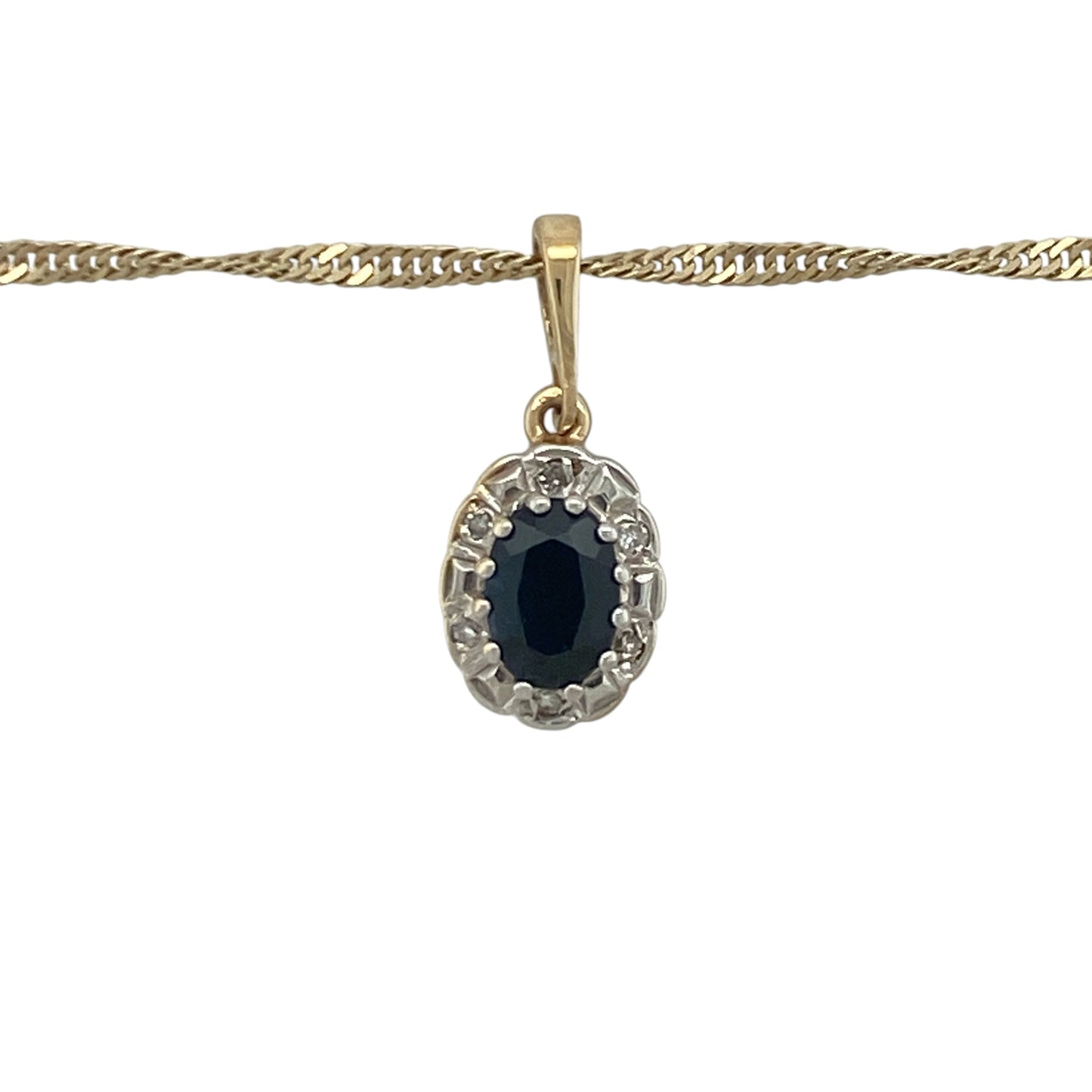Add timeless elegance and rich colour to your jewellery collection with this pre-owned 9ct yellow gold diamond and sapphire cluster pendant necklace, featuring a classic gemstone design with refined sparkle and everyday sophistication—perfect for special occasions, gifting, or elegant daily wear.

Design: The necklace features a beautiful cluster pendant measuring approximately 2cm in length including the bail.