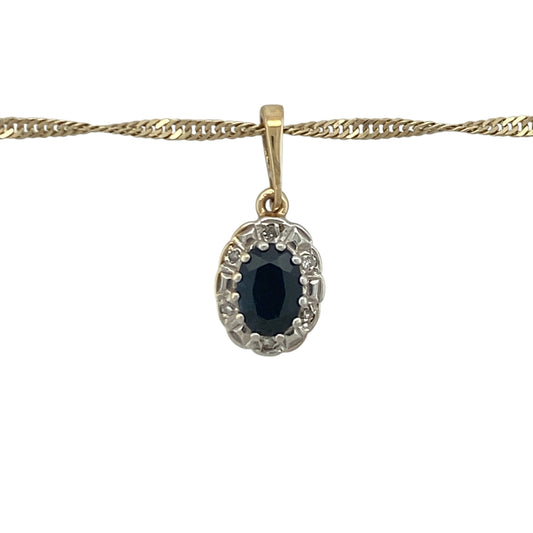 Add timeless elegance and rich colour to your jewellery collection with this pre-owned 9ct yellow gold diamond and sapphire cluster pendant necklace, featuring a classic gemstone design with refined sparkle and everyday sophistication—perfect for special occasions, gifting, or elegant daily wear.

Design: The necklace features a beautiful cluster pendant measuring approximately 2cm in length including the bail.
