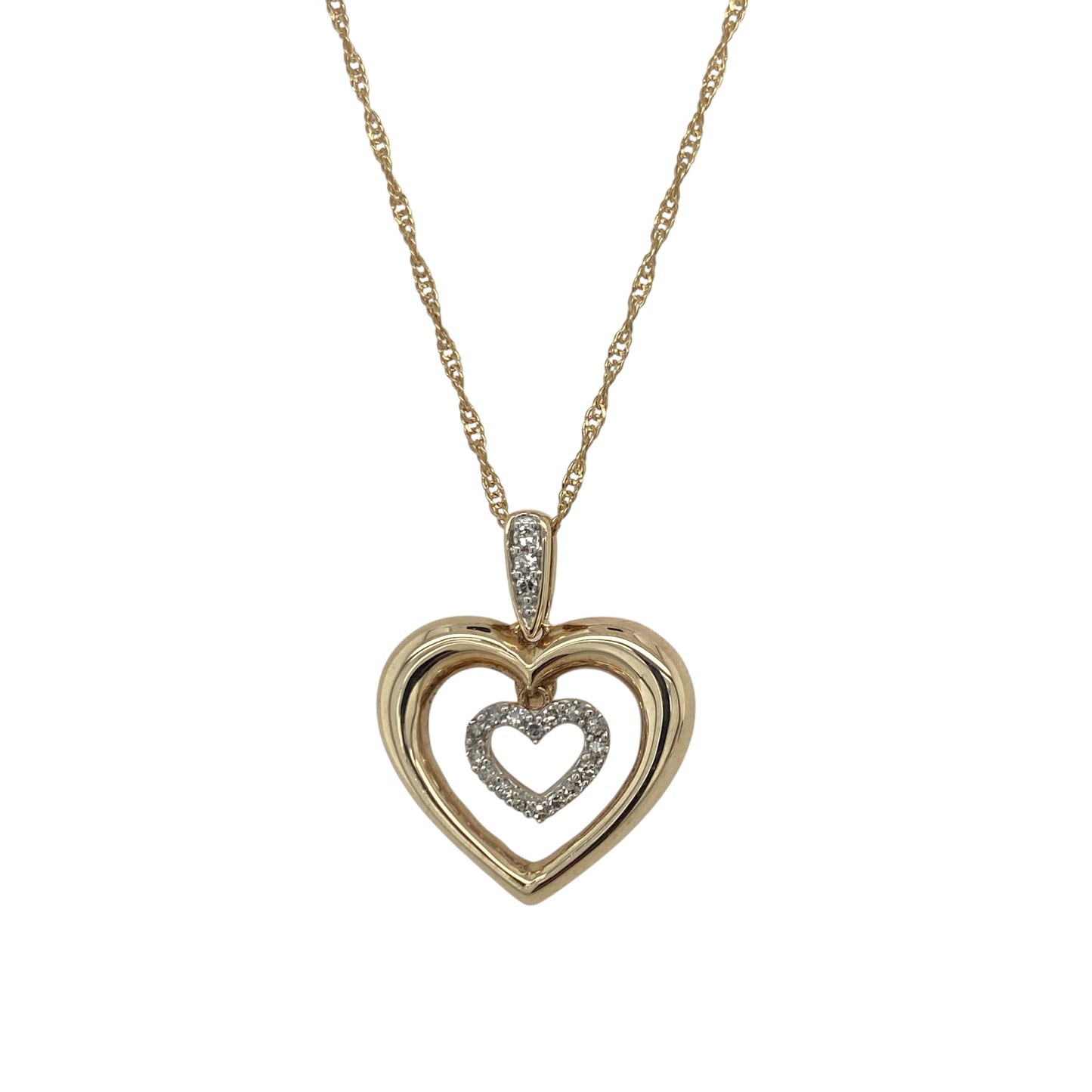 9ct Gold & Diamond Open Double Heart 18" Necklace