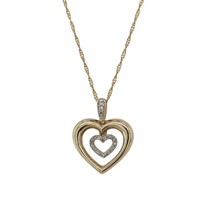 9ct Gold & Diamond Open Double Heart 18" Necklace