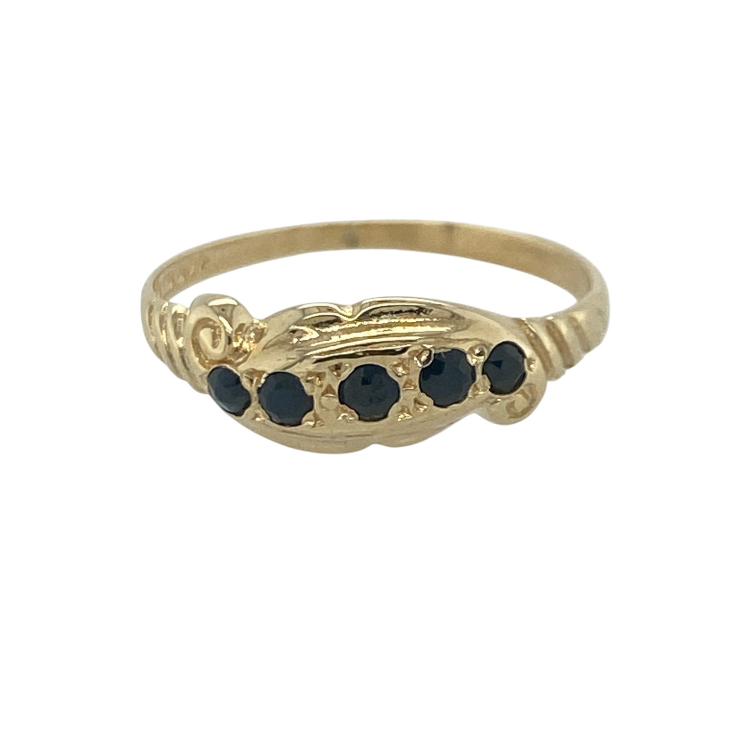9ct Gold & Sapphire Five Stone Vintage Style Band Ring