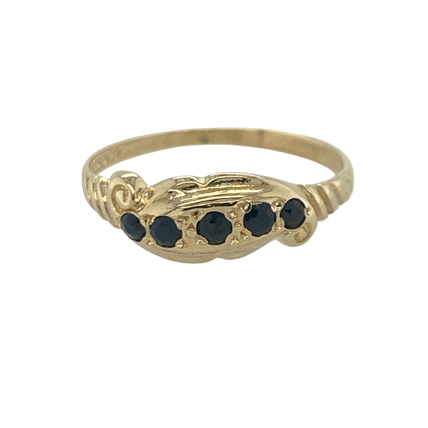 9ct Gold & Sapphire Five Stone Vintage Style Band Ring